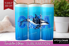 Orca Floral Tumbler Wrap Sea Blue Tumbler PNG Sublimation Product Image 1