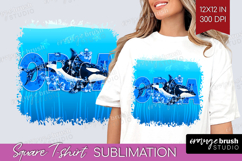Orca Floral Square Tshirt Background Sea Blue PNG Product Image 1