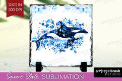 Orca Floral Slate PNG Blue Flowers Square Slate Sublimation Product Image 1