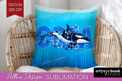 Orca Floral Pillow Sublimation Sea Blue Pillow Cover PNG Product Image 1