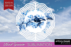 Orca Floral Wind Spinner Sublimation PNG Blue Flowers Round Product Image 1