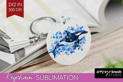 Orca Floral Keychain PNG Blue Flowers Keychain Sublimation Product Image 1