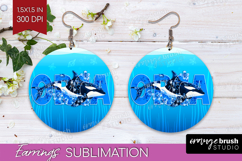 Orca Floral Round Earrings Sea Blue PNG Sublimation Product Image 1