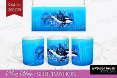 Orca Floral Mug Wrap Sea Blue Mug PNG Sublimation Product Image 1