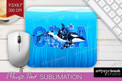 Orca Floral Mouse Pad Sublimation Sea Blue Mousepad PNG Product Image 1