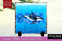Orca Floral Slate PNG Sea Blue Square Slate Sublimation Product Image 1
