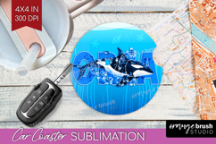 Orca Floral Car Coaster Sea Blue Coaster PNG Sublimation Product Image 1