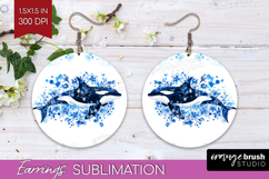 Orca Floral Round Earrings Blue Flowers PNG Sublimation Product Image 1