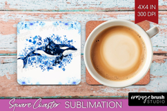 Orca Floral Square Coaster Blue Flowers Coaster PNG Product Image 1