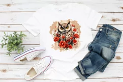 Owl with Red Poppy Flowers Sublimation | Watercolour Owl PNG Product Image 2
