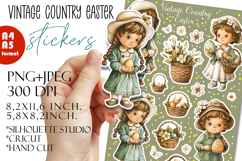 Vintage Easter Stickers, Country Easter Kids Clipart PNG Product Image 1