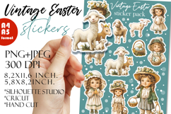 Vintage Easter Stickers, Retro Easter Kids Clipart PNG Product Image 1