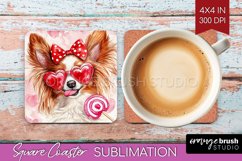 Papillon Valentine Square Coaster Valentines Day Coaster PNG Product Image 1