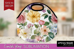 Pastel Flowers Lunch Bag - Summer Lunch Bug PNG Sublimation Product Image 1