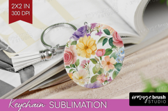 Pastel Flowers Keychain PNG - Summer Keychain Sublimation Product Image 1