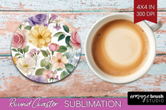 Pastel Flowers Round Coaster - Summer Coaster PNG Product Image 1