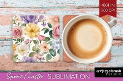 Pastel Flowers Square Coaster - Summer Coaster PNG Product Image 1