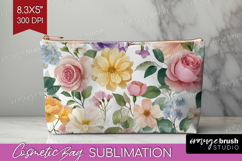 Pastel Flowers Cosmetic Bag - Summer Makeup Bag PNG Product Image 1