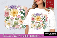 Pastel Flowers Square Tshirt Background - Summer PNG Product Image 1