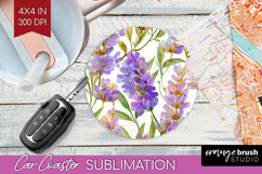 Pastel Flowers Car Coaster - Summer Coaster PNG Sublimation Product Image 1