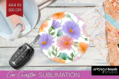 Pastel Flowers Car Coaster - Summer Coaster PNG Sublimation Product Image 1