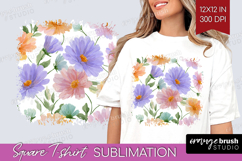 Pastel Flowers Square Tshirt Background - Summer PNG Product Image 1