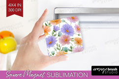 Pastel Flowers Magnet Sublimation - Summer Square Magnet PNG Product Image 1