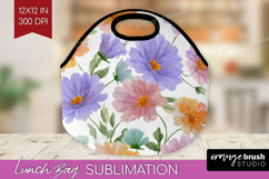 Pastel Flowers Lunch Bag - Summer Lunch Bug PNG Sublimation Product Image 1
