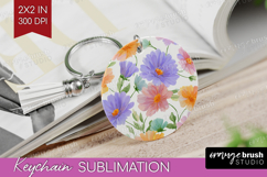 Pastel Flowers Keychain PNG - Summer Keychain Sublimation Product Image 1