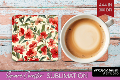 Pastel Flowers Square Coaster - Summer Coaster PNG Product Image 1