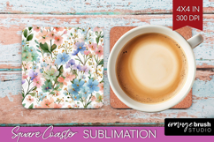 Pastel Flowers Square Coaster - Summer Coaster PNG Product Image 1