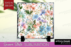 Pastel Flowers Slate PNG - Summer Square Slate Sublimation Product Image 1