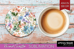Pastel Flowers Round Coaster - Summer Coaster PNG Product Image 1