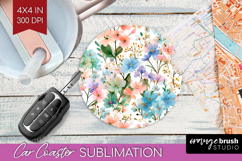 Pastel Flowers Car Coaster - Summer Coaster PNG Sublimation Product Image 1
