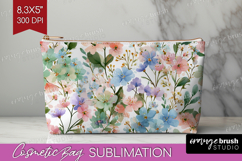 Pastel Flowers Cosmetic Bag - Summer Makeup Bag PNG Product Image 1