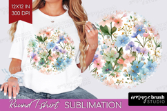 Pastel Flowers Round Tshirt Background - Summer PNG Product Image 1