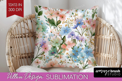 Pastel Flowers Pillow Sublimation - Summer Pillow Cover PNG Product Image 1