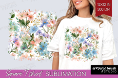 Pastel Flowers Square Tshirt Background - Summer PNG Product Image 1