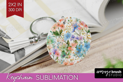 Pastel Flowers Keychain PNG - Summer Keychain Sublimation Product Image 1