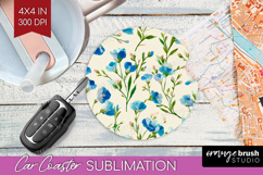 Pastel Flowers Car Coaster - Summer Coaster PNG Sublimation Product Image 1