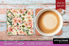 Pastel Flowers Square Coaster - Summer Coaster PNG Product Image 1