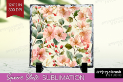 Pastel Flowers Slate PNG - Summer Square Slate Sublimation Product Image 1