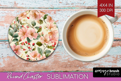 Pastel Flowers Round Coaster - Summer Coaster PNG Product Image 1