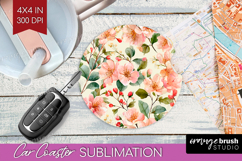 Pastel Flowers Car Coaster - Summer Coaster PNG Sublimation Product Image 1