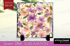 Pastel Flowers Slate PNG - Summer Square Slate Sublimation Product Image 1