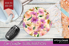 Pastel Flowers Car Coaster - Summer Coaster PNG Sublimation Product Image 1