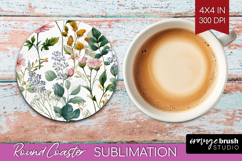Pastel Flowers Round Coaster - Summer Coaster PNG Product Image 1