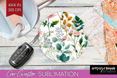 Pastel Flowers Car Coaster - Summer Coaster PNG Sublimation Product Image 1