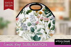 Pastel Flowers Lunch Bag - Summer Lunch Bug PNG Sublimation Product Image 1