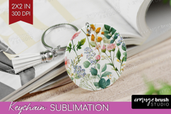Pastel Flowers Keychain PNG - Summer Keychain Sublimation Product Image 1
